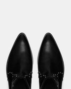 puntas botines cowboy de mujer en piel negra y tachuelas