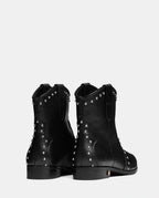 traserra botines cowboy de mujer en piel negra y tachuelas