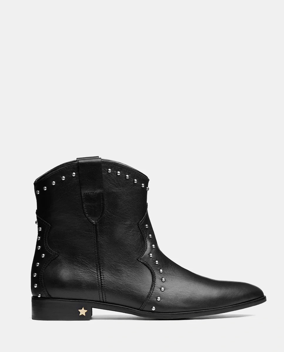 botines cowboy de mujer en piel negra y tachuelas