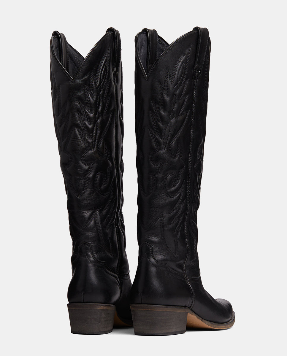Trasera botas camperas negras mujer bordadas caña larga