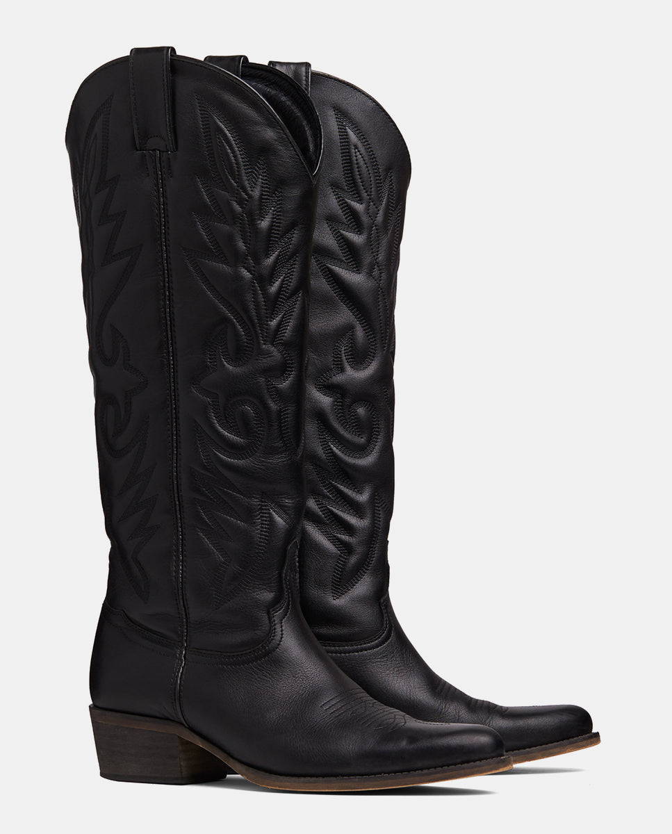 Botas cowboy negras mujer piel caña alta