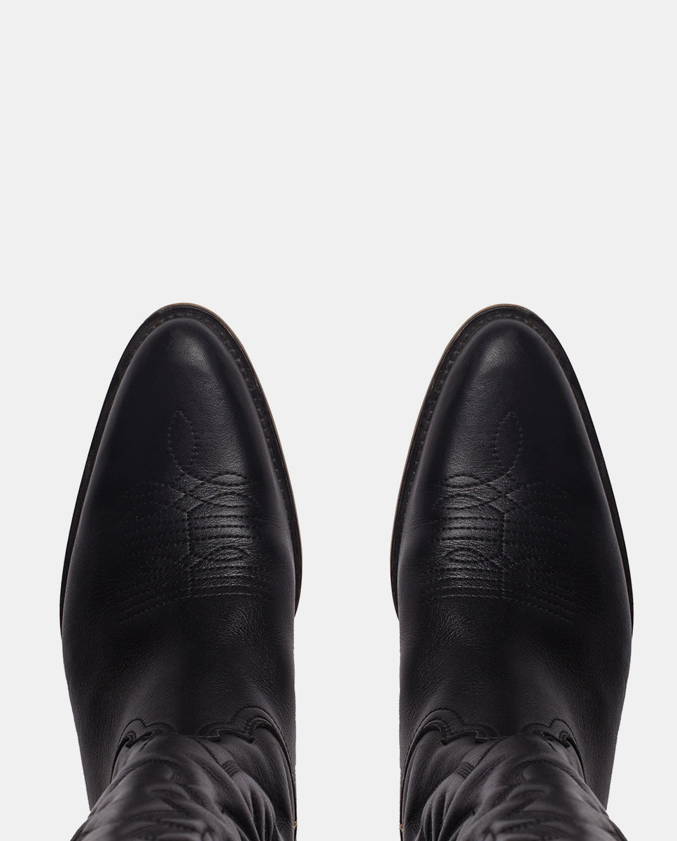 Puntera bordada botas cowboy negra para mujer caña alta