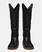 Delantera botas cowboy en piel negra para mujer caña alta