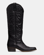 Bota cowboy negra en piel caña alta para mujer