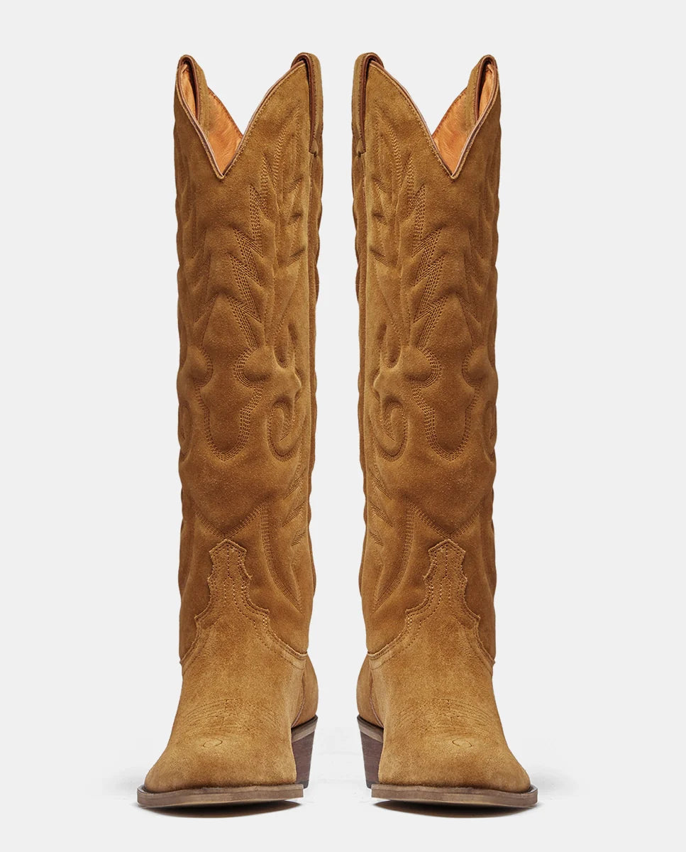 Delantera botas cowboy camel mujer caña alta