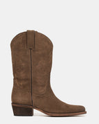 Bota cowboy ante marrón mujer media caña