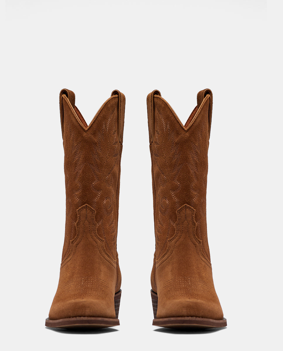 Delantera de botas cowboy ante camel para mujer media caña