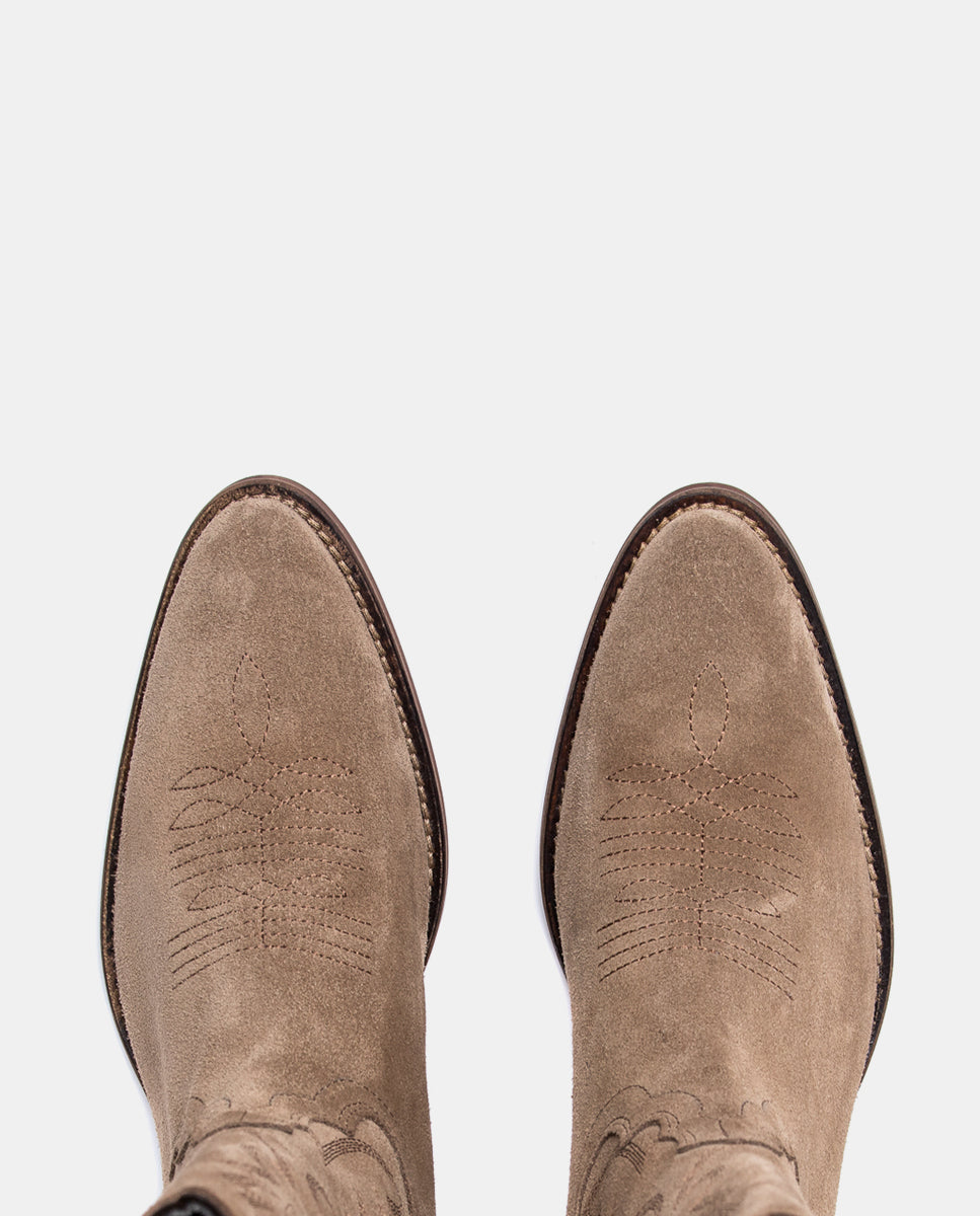 Puntera botas cowboy taupe ante mujer media caña