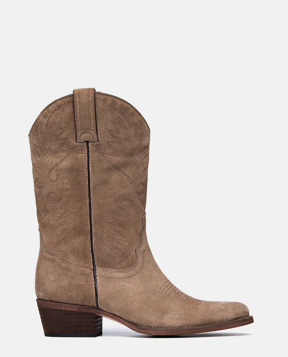 Bota cowboy taupe para mujer media caña