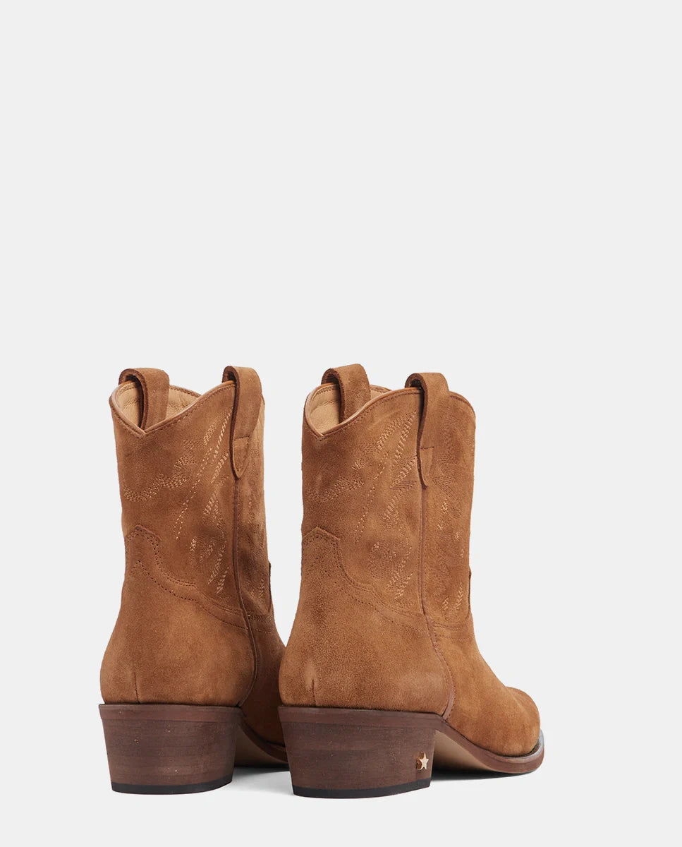 botín cowboy para mujer en piel camel