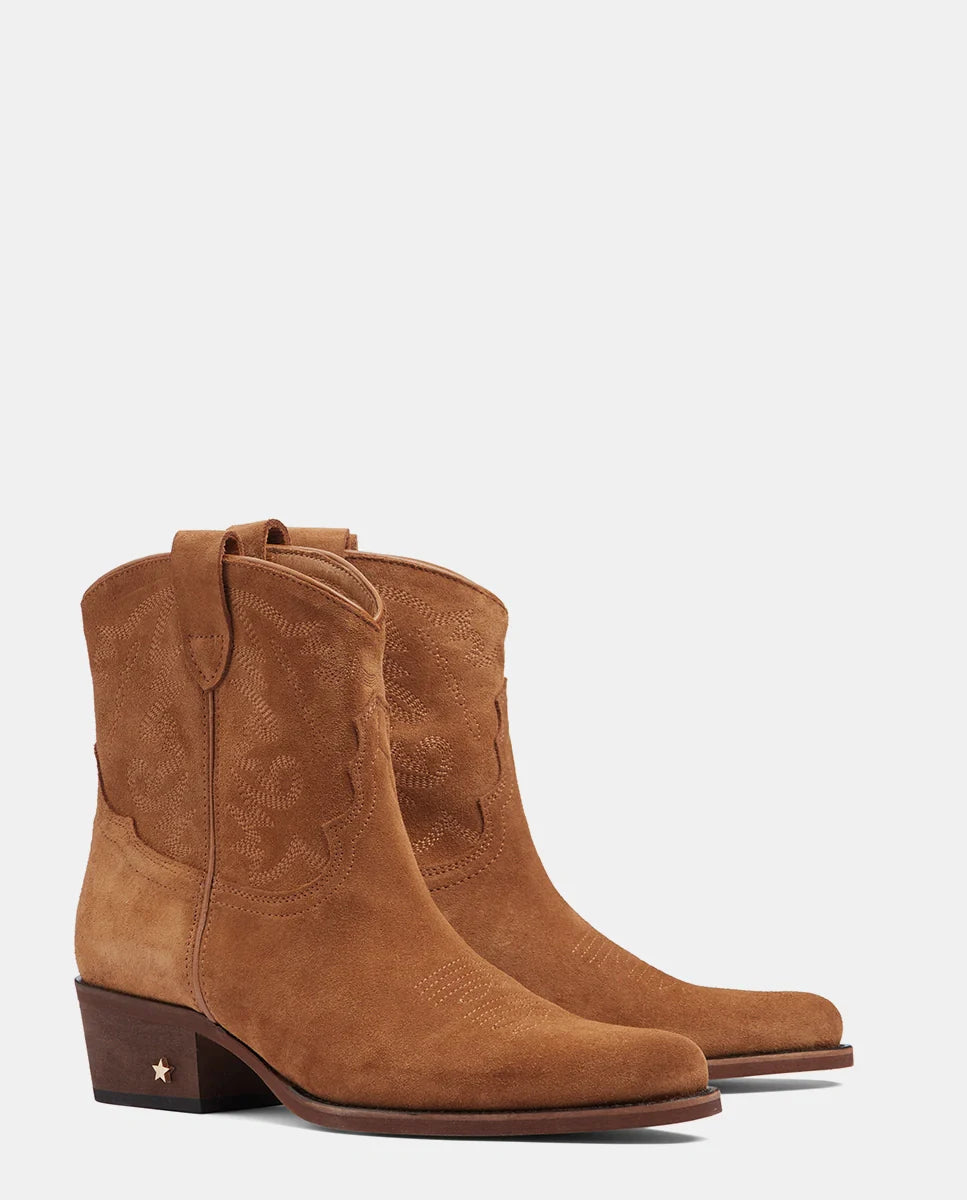 botín cowboy para mujer en piel camel