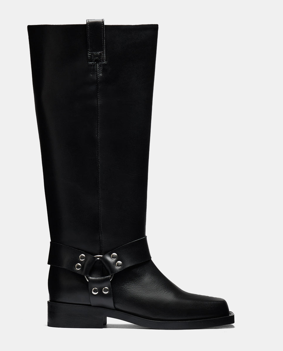 Bota biker negra con hebilla para mujer